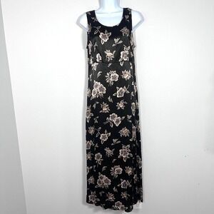 Vintage Womens Fairy Grunge Satin Maxi Dress Sz 6 90s Y2K Dark Floral Layering